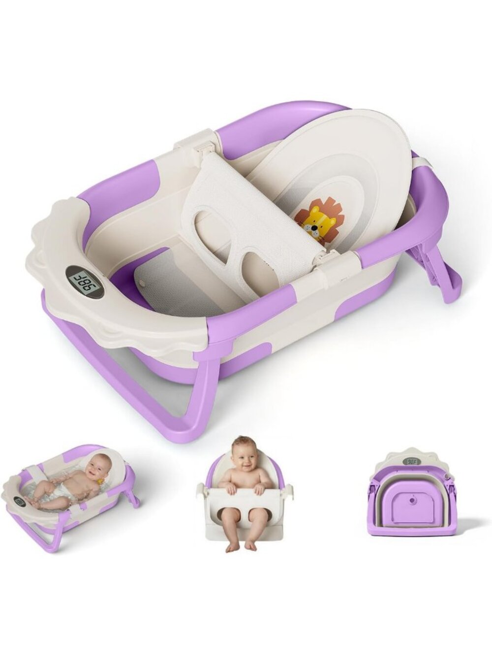 4-in-1 Collapsible Baby Bathtub with Thermometer | Grow-with-Me Design